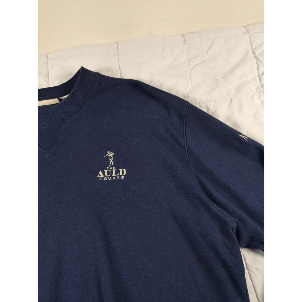 Ashworth Mens XL Blue Sweater The Auld Course Scotland Cotton Pullover Golf